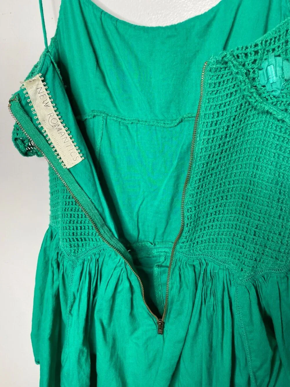 Free People RARE New Romantics Santa Cruz Green Crochet Beaded Romper Size 4